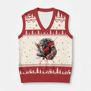 Midwest Wolf Spirit V-Neck Knit Sweater Vest American Football Fan Lifestyle TS12 Beige Red Print Your Wear