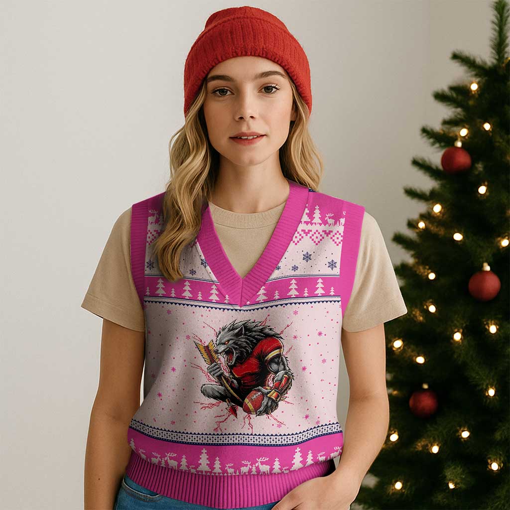 Midwest Wolf Spirit V-Neck Knit Sweater Vest American Football Fan Lifestyle TS12 Hot Pink Print Your Wear