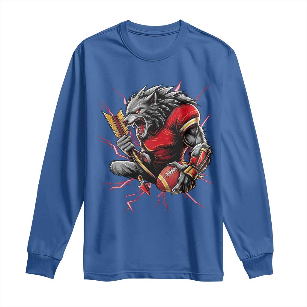 Midwest Wolf Spirit Long Sleeve Shirt American Football Fan Lifestyle TS12 Royal Blue Print Your Wear