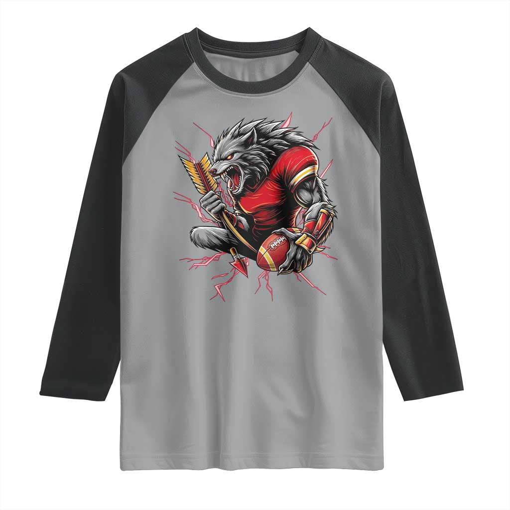 Midwest Wolf Spirit Raglan Shirt American Football Fan Lifestyle TS12 Sport Gray Black Print Your Wear