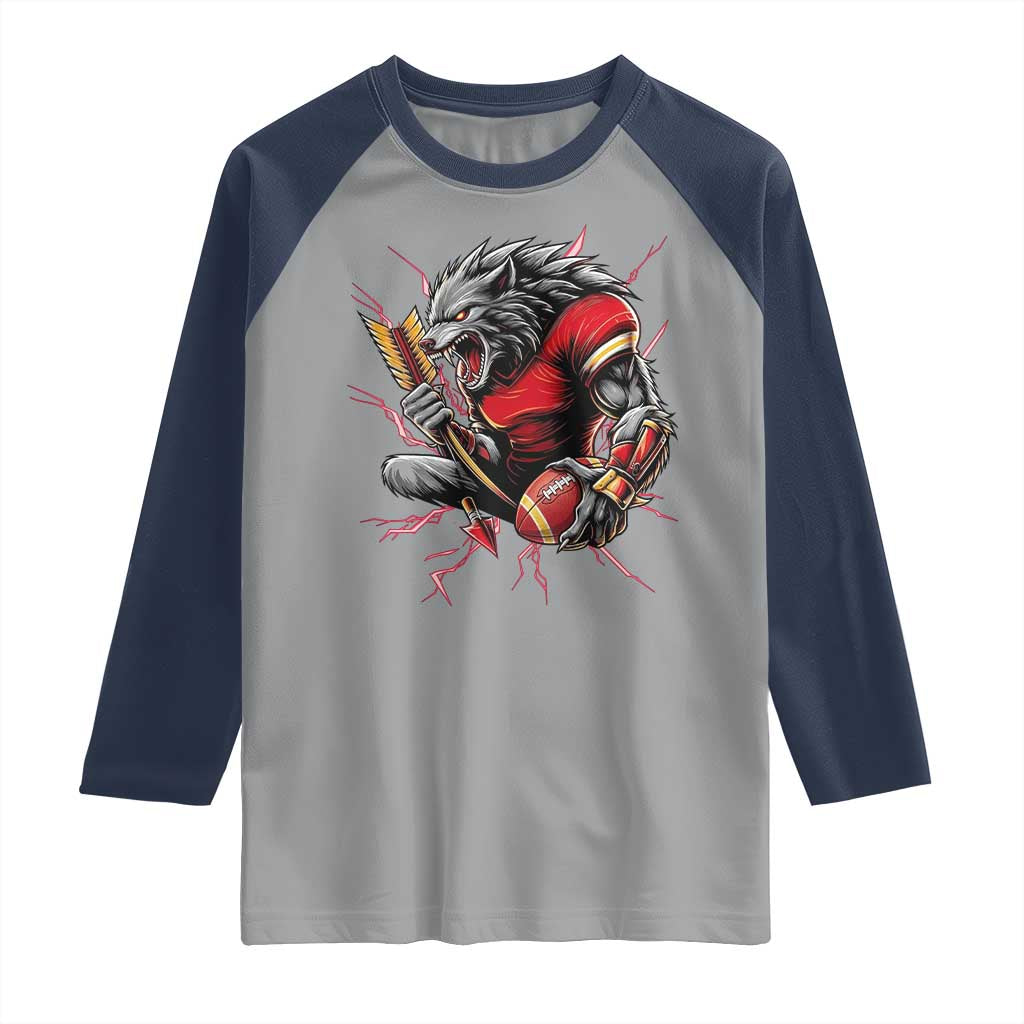 Midwest Wolf Spirit Raglan Shirt American Football Fan Lifestyle TS12 Sport Gray Navy Print Your Wear