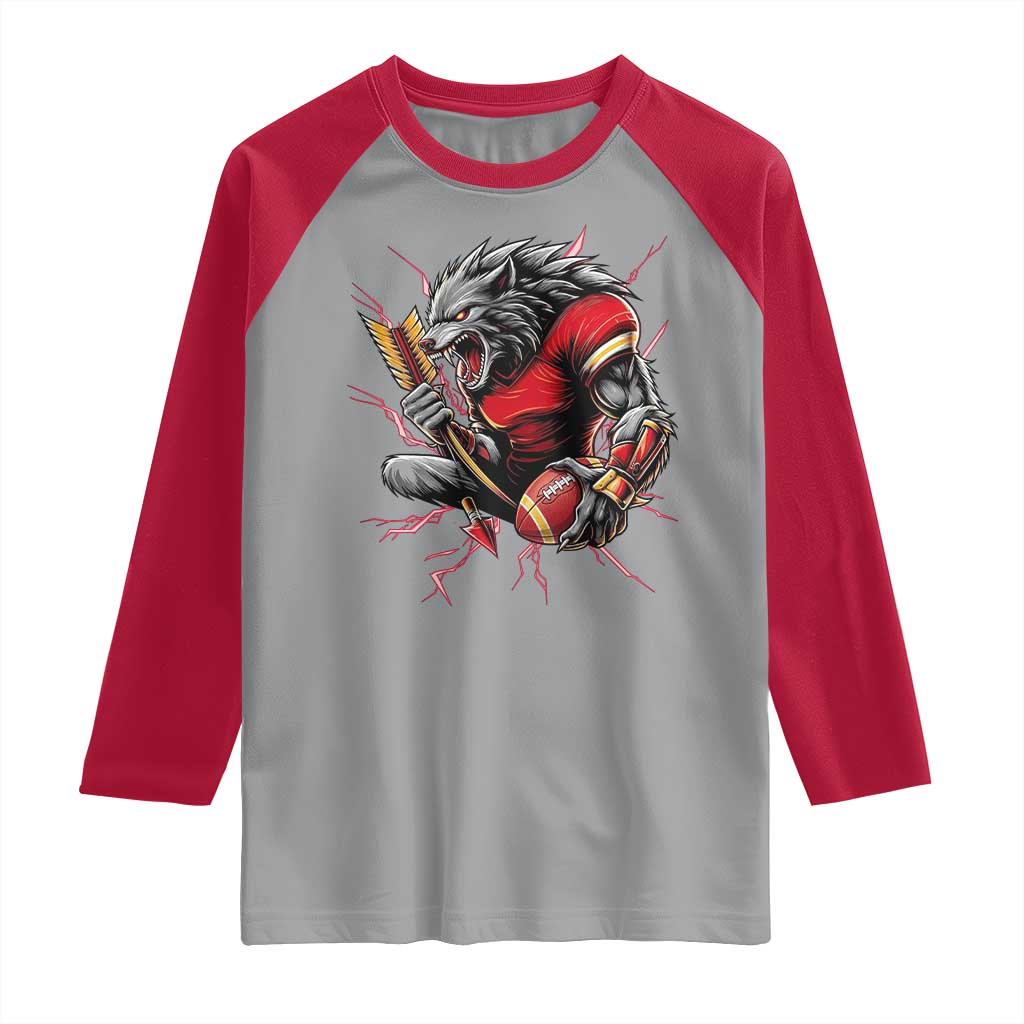 Midwest Wolf Spirit Raglan Shirt American Football Fan Lifestyle TS12 Sport Gray Red Print Your Wear