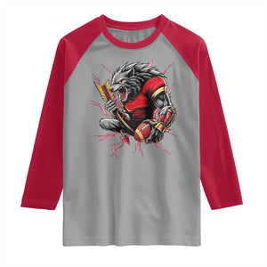 Midwest Wolf Spirit Raglan Shirt American Football Fan Lifestyle TS12 Sport Gray Red Print Your Wear
