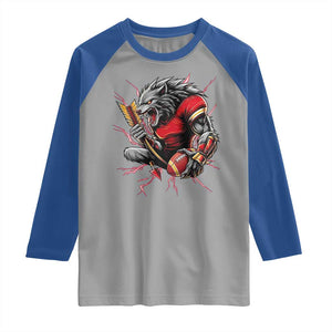 Midwest Wolf Spirit Raglan Shirt American Football Fan Lifestyle TS12 Sport Gray Royal Print Your Wear