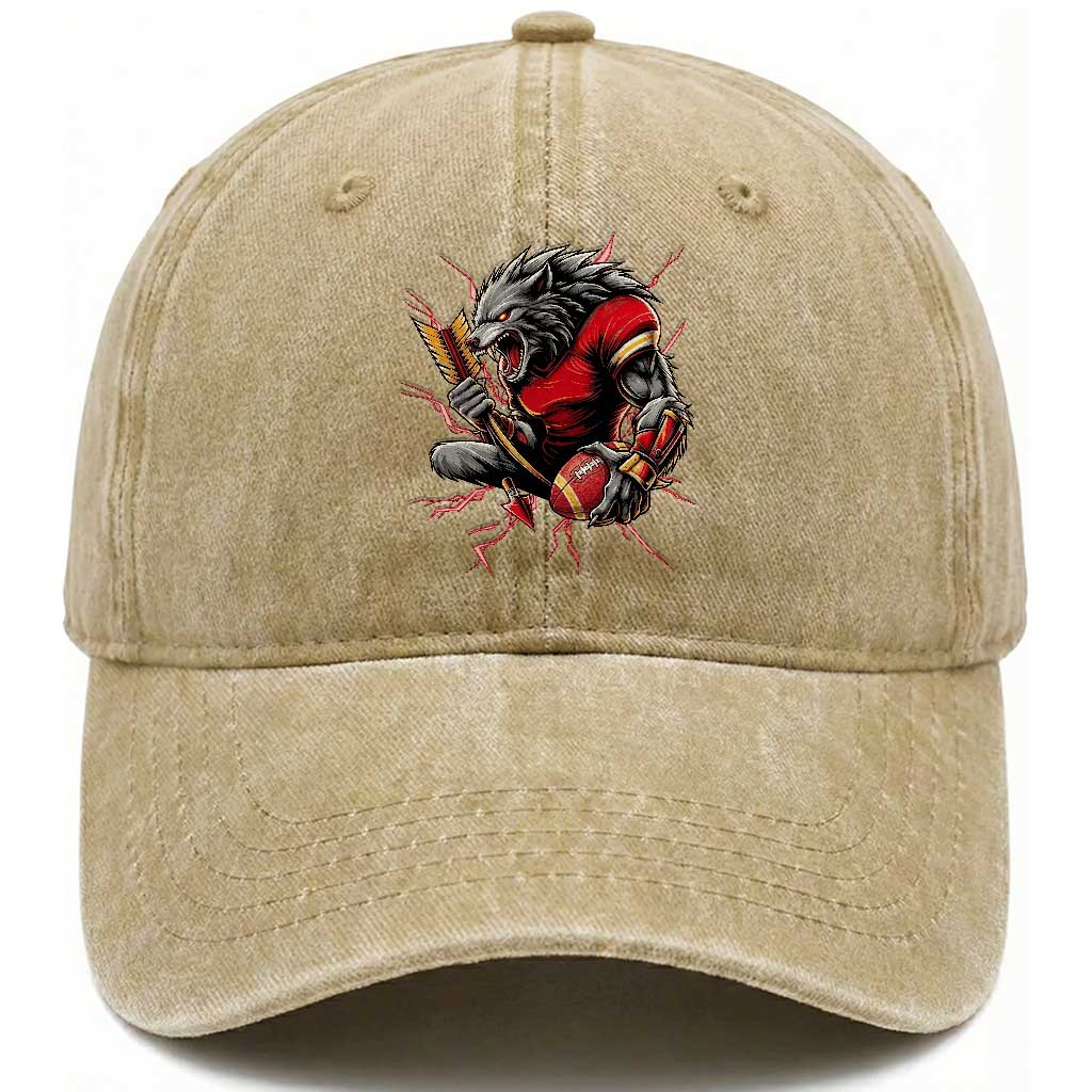 Midwest Wolf Spirit Washed Cotton Baseball Cap American Football Fan Lifestyle TS12 Print Your Wear