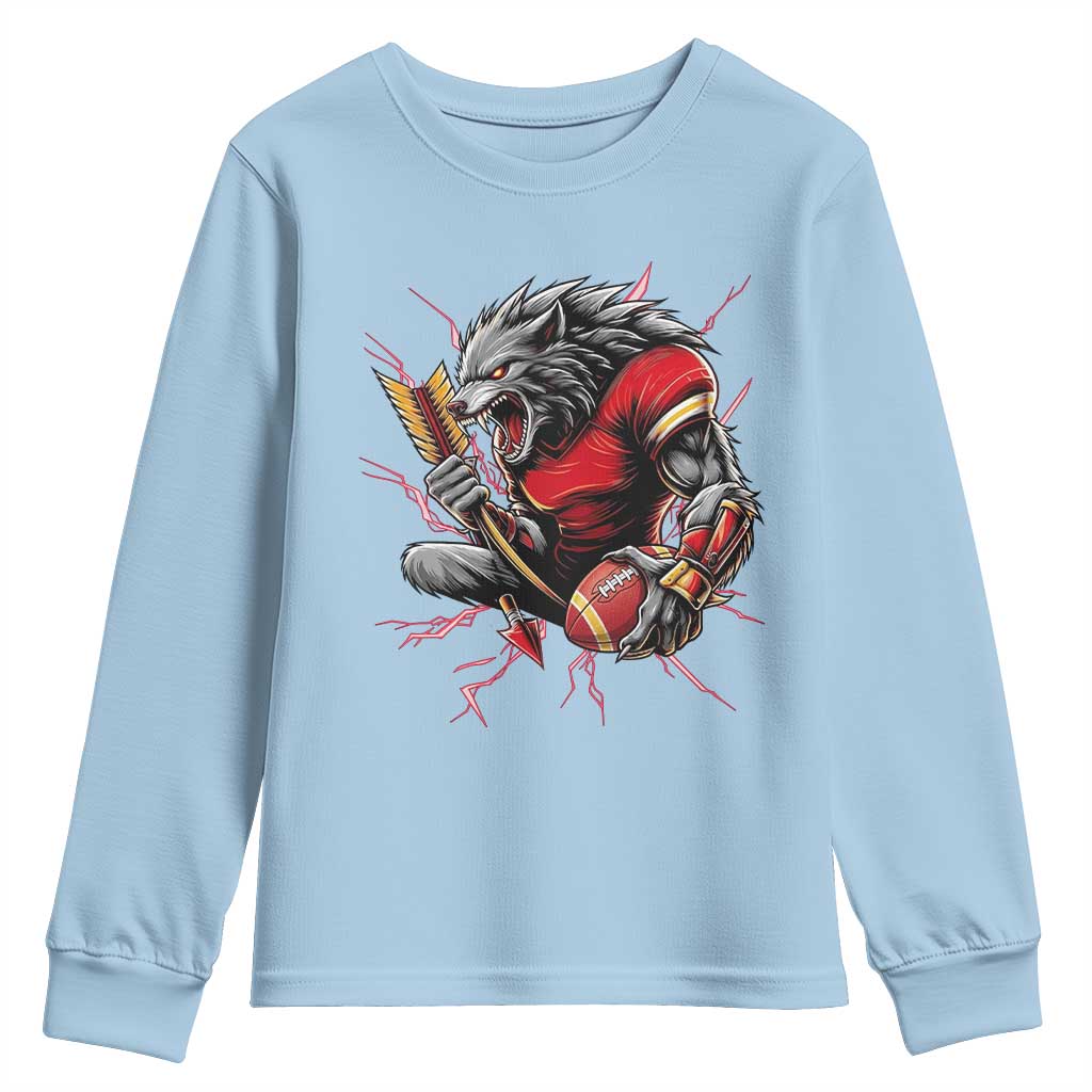 Midwest Wolf Spirit Youth Sweatshirt American Football Fan Lifestyle TS12 Light Blue Print Your Wear