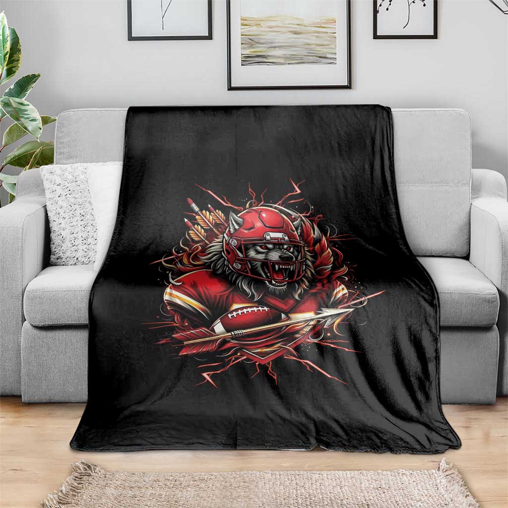American Football Fan Wolf Spirit Throw Blanket Game Day Lifestyle TS12 Print Your Wear
