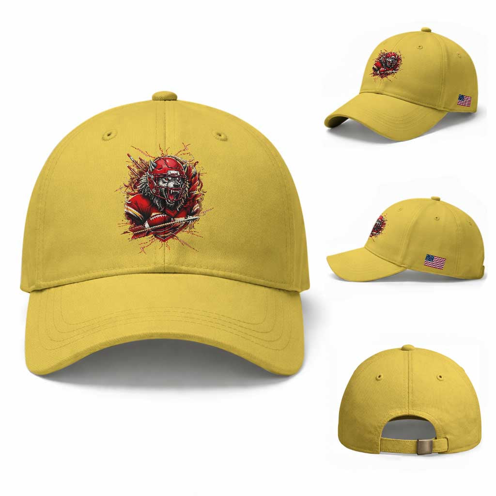 American Football Fan Wolf Spirit Baseball Cap Game Day Lifestyle TS12 Baseball Cap Universal Fit Yellow Print Your Wear
