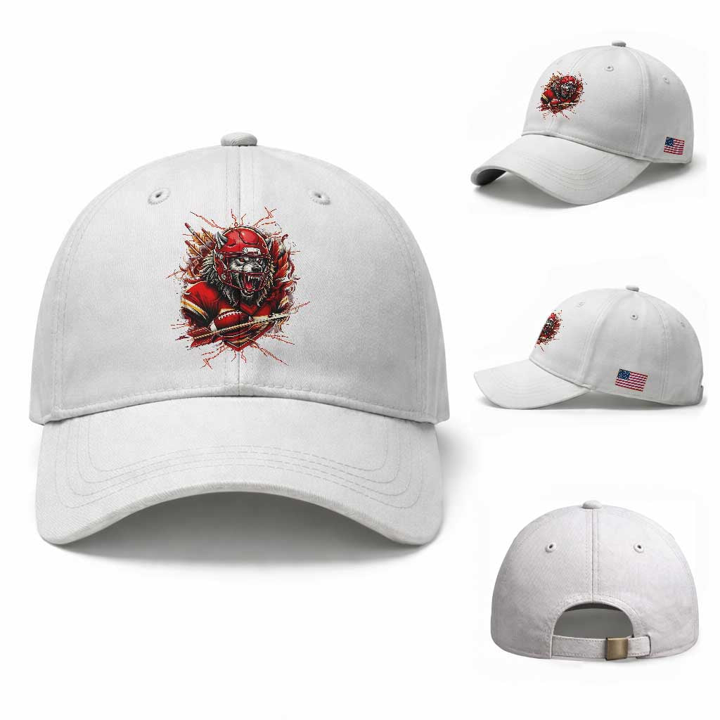American Football Fan Wolf Spirit Baseball Cap Game Day Lifestyle TS12 Baseball Cap Universal Fit White Print Your Wear
