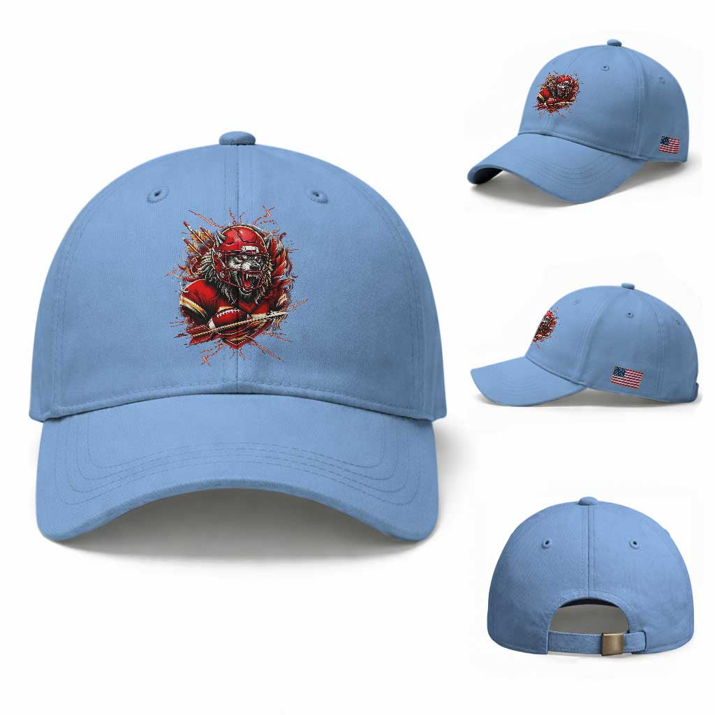 American Football Fan Wolf Spirit Baseball Cap Game Day Lifestyle TS12 Baseball Cap Universal Fit Light Blue Print Your Wear