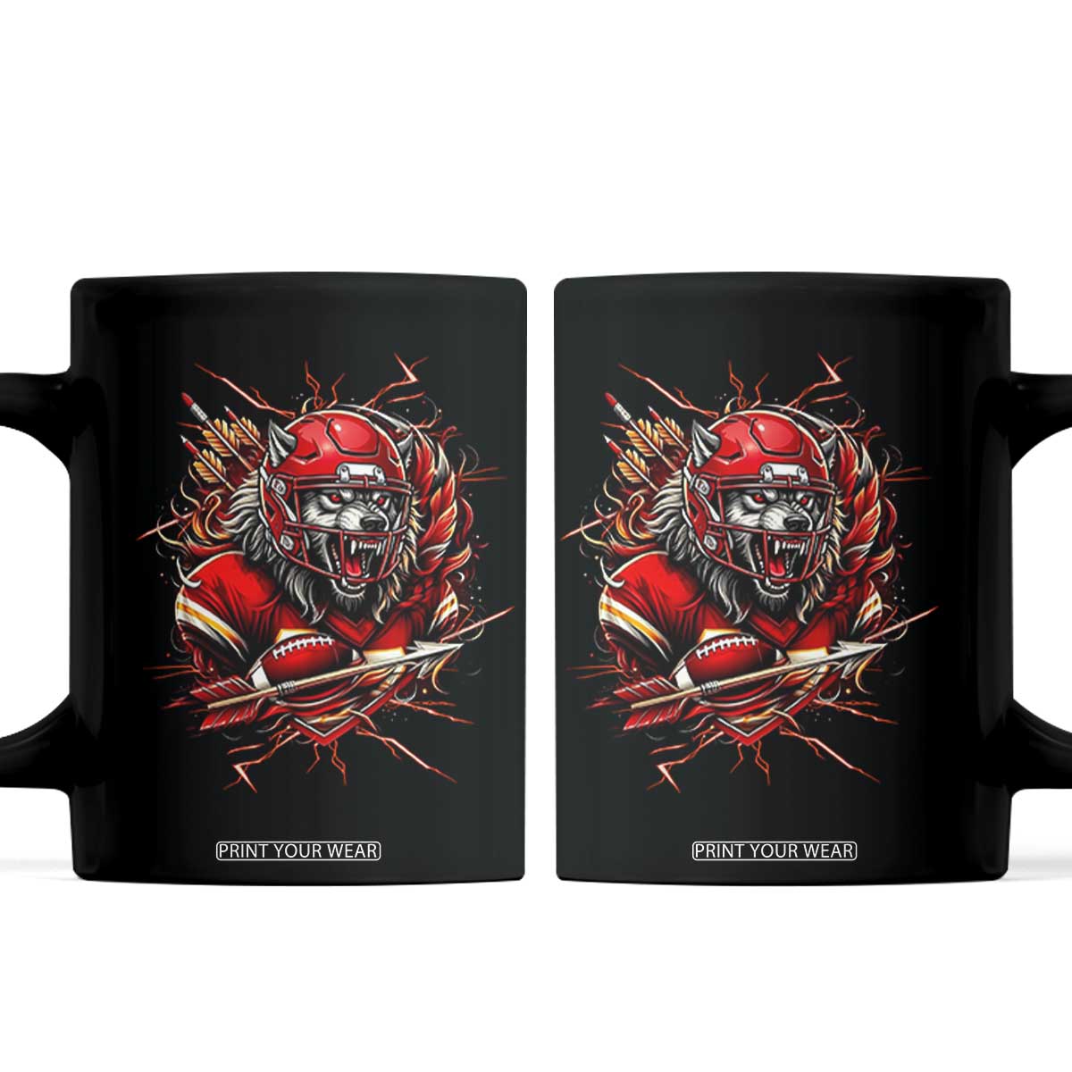 American Football Fan Wolf Spirit Coffee Mug Game Day Lifestyle TS12 Black Print Your Wear
