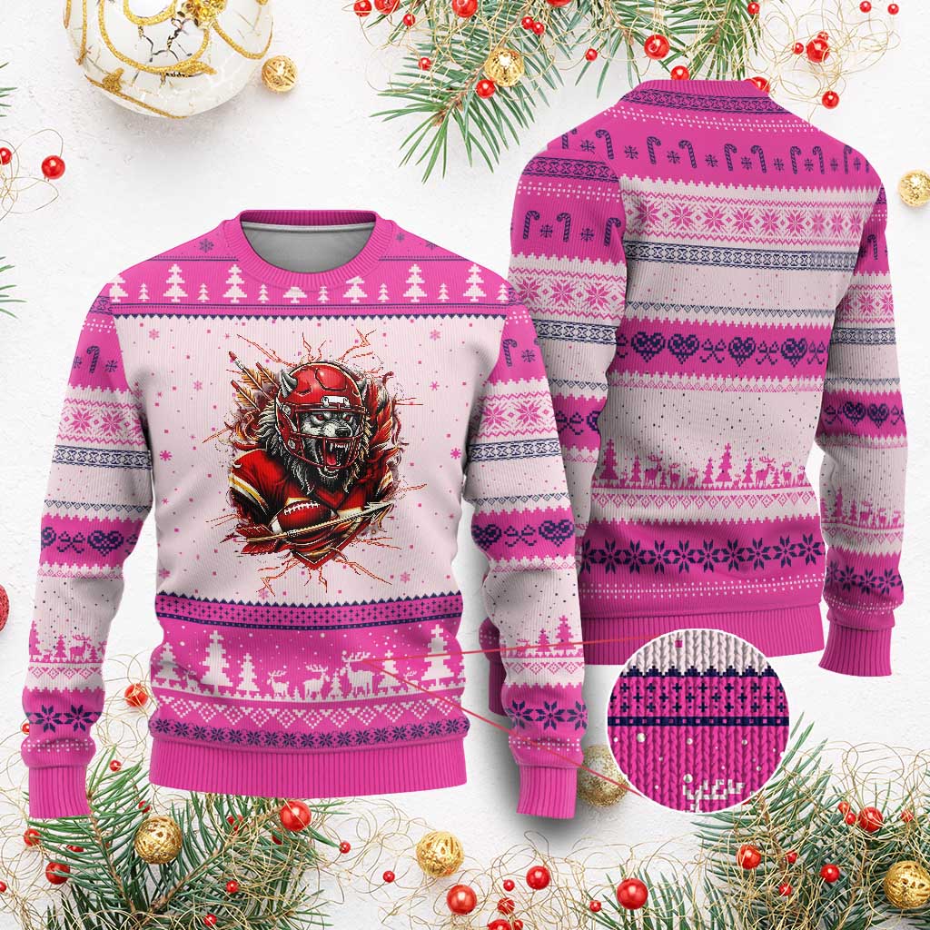 American Football Fan Wolf Spirit Ugly Christmas Sweater Game Day Lifestyle TS12 Hot Pink Print Your Wear