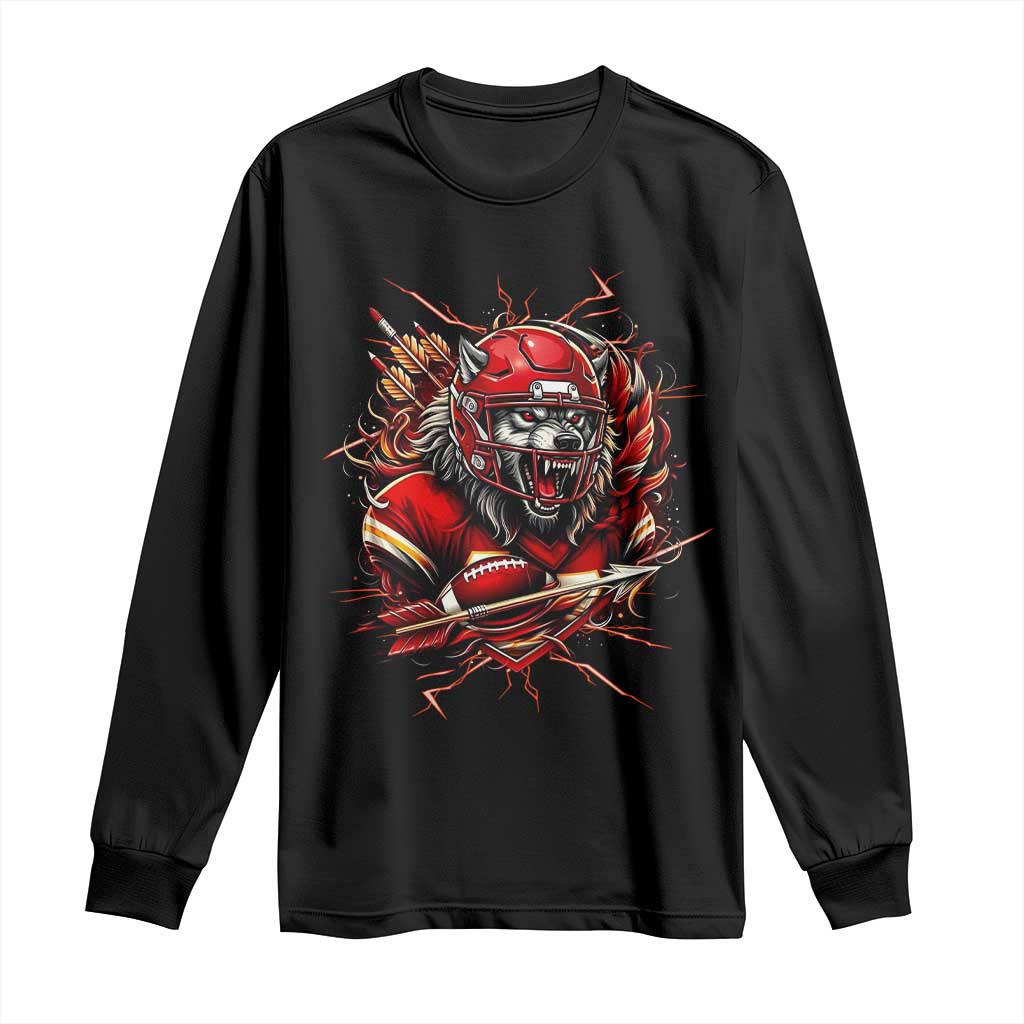 American Football Fan Wolf Spirit Long Sleeve Shirt Game Day Lifestyle TS12 Black Print Your Wear