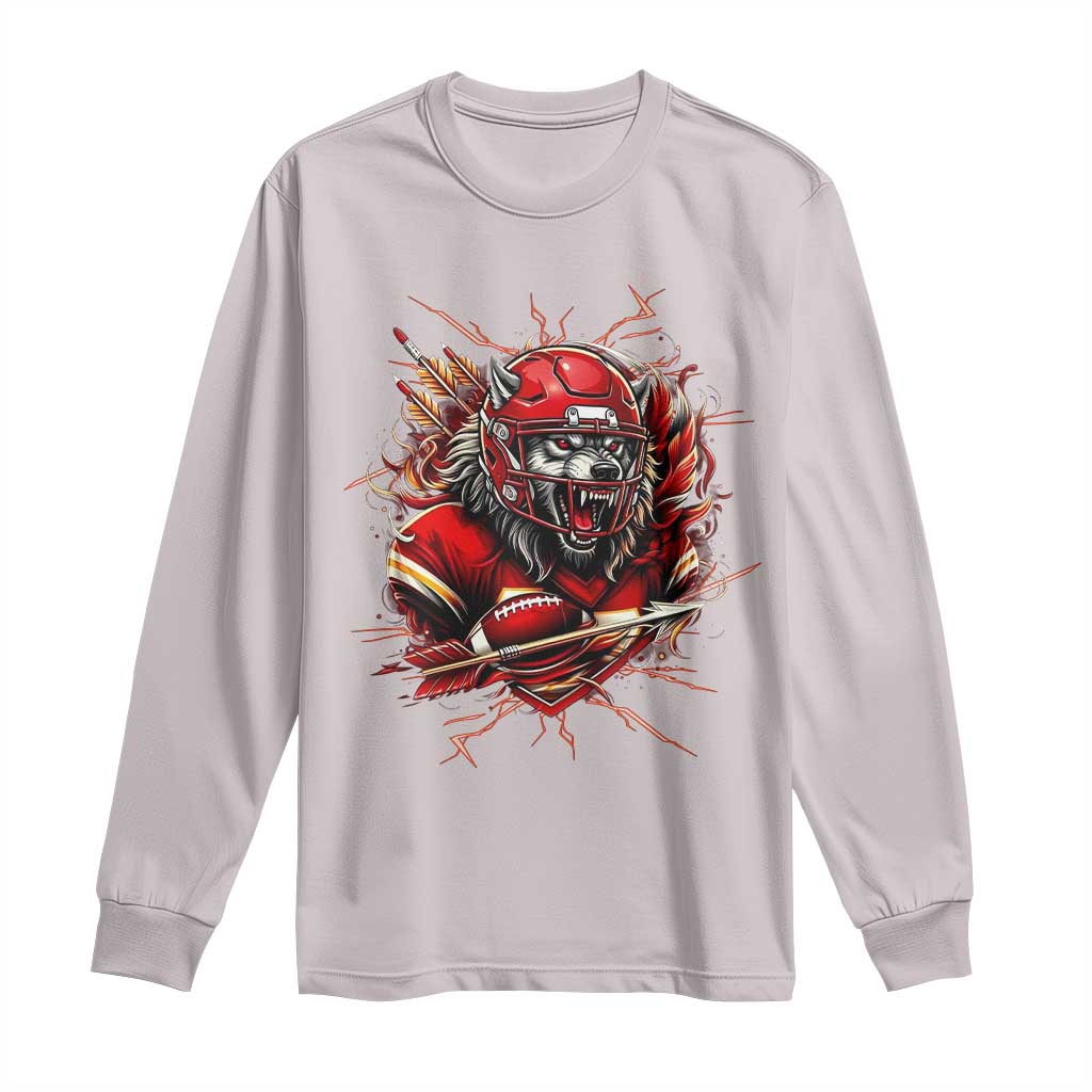 American Football Fan Wolf Spirit Long Sleeve Shirt Game Day Lifestyle TS12 Ice Gray Print Your Wear