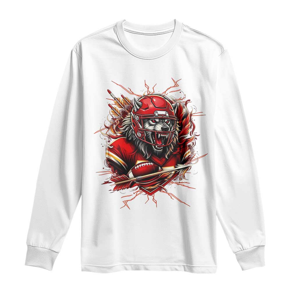 American Football Fan Wolf Spirit Long Sleeve Shirt Game Day Lifestyle TS12 White Print Your Wear