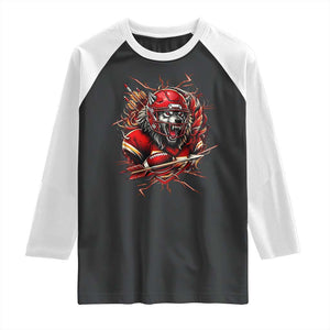 American Football Fan Wolf Spirit Raglan Shirt Game Day Lifestyle TS12 Black White Print Your Wear