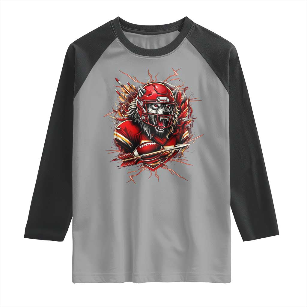 American Football Fan Wolf Spirit Raglan Shirt Game Day Lifestyle TS12 Sport Gray Black Print Your Wear