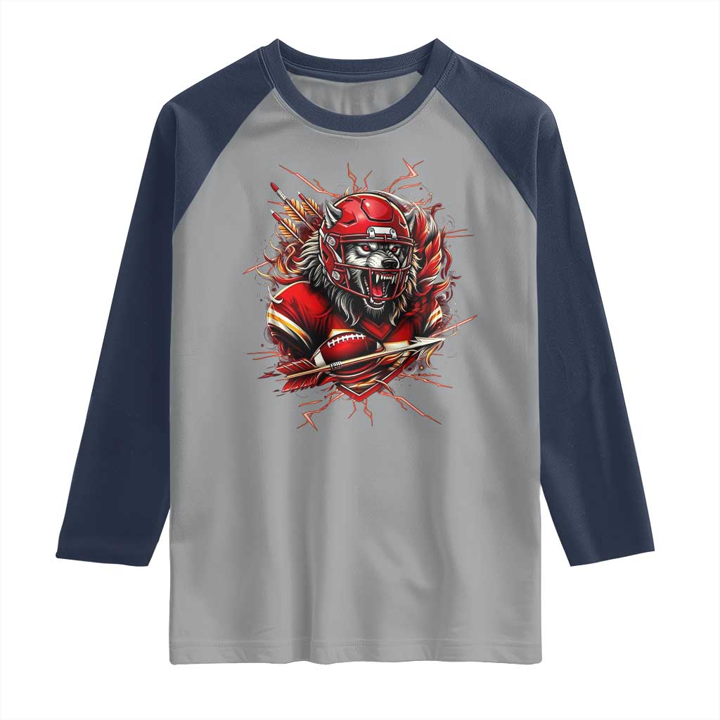 American Football Fan Wolf Spirit Raglan Shirt Game Day Lifestyle TS12 Sport Gray Navy Print Your Wear