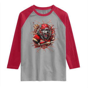 American Football Fan Wolf Spirit Raglan Shirt Game Day Lifestyle TS12 Sport Gray Red Print Your Wear