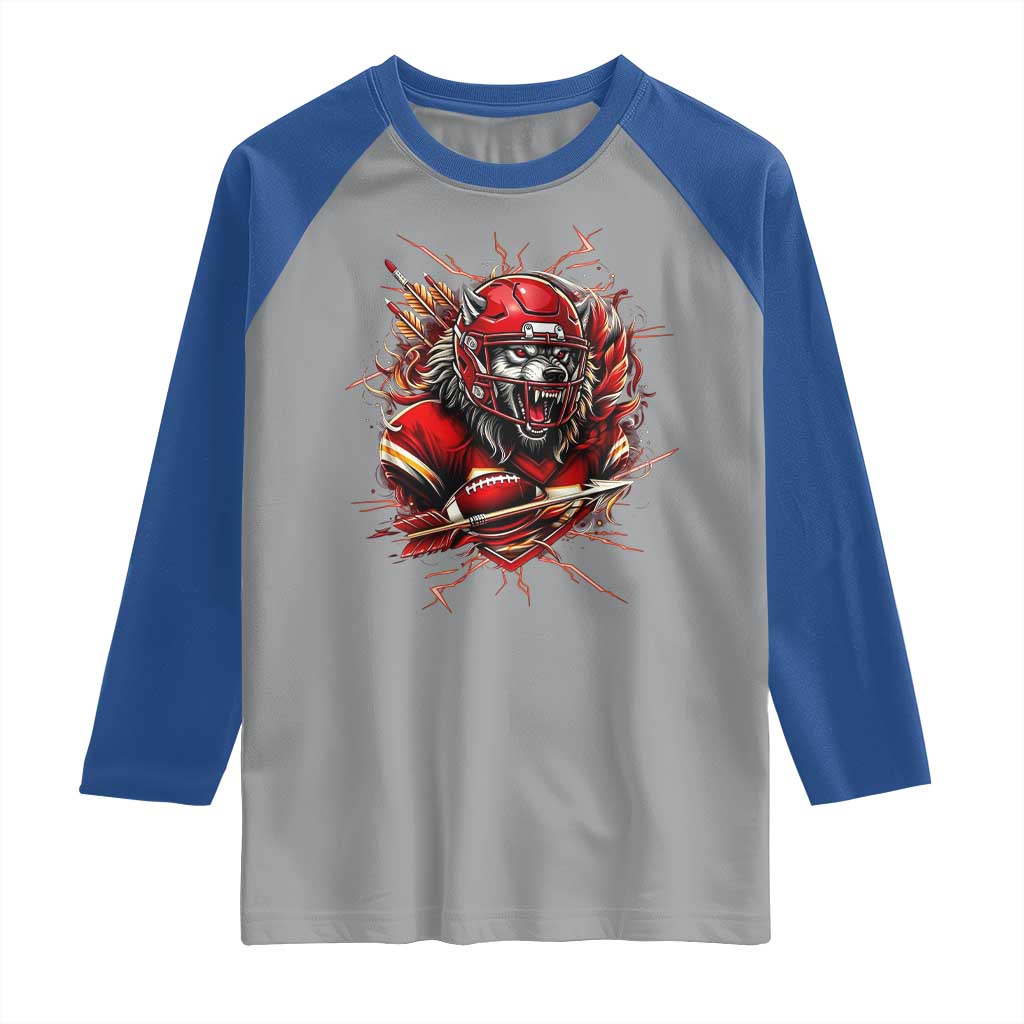 American Football Fan Wolf Spirit Raglan Shirt Game Day Lifestyle TS12 Sport Gray Royal Print Your Wear