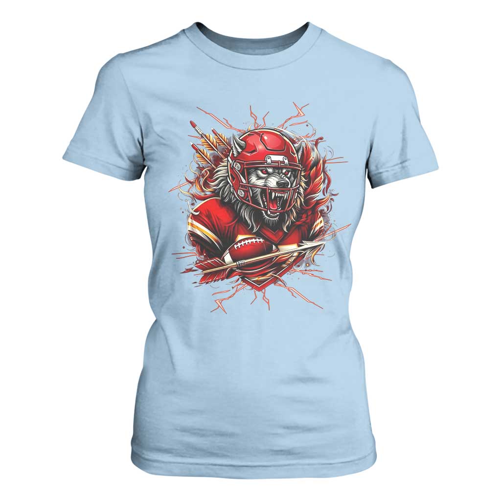American Football Fan Wolf Spirit T Shirt For Women Game Day Lifestyle TS12 Light Blue Print Your Wear