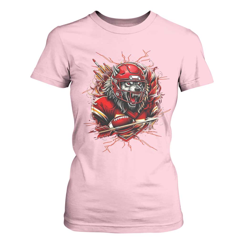 American Football Fan Wolf Spirit T Shirt For Women Game Day Lifestyle TS12 Light Pink Print Your Wear