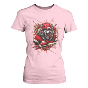 American Football Fan Wolf Spirit T Shirt For Women Game Day Lifestyle TS12 Light Pink Print Your Wear
