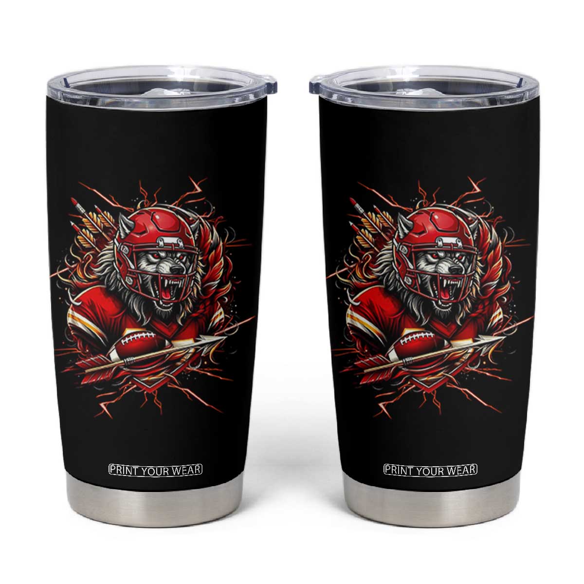 American Football Fan Wolf Spirit Tumbler Cup Game Day Lifestyle TS12 Black Print Your Wear