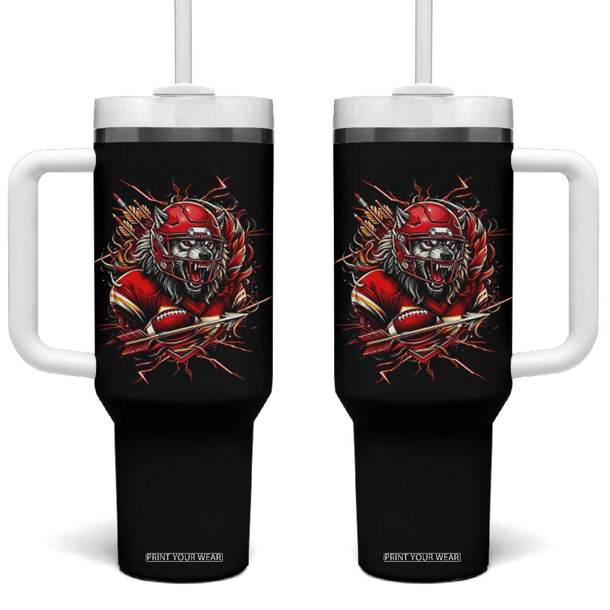 American Football Fan Wolf Spirit Tumbler With Handle Game Day Lifestyle TS12 One Size: 40 oz Black Print Your Wear