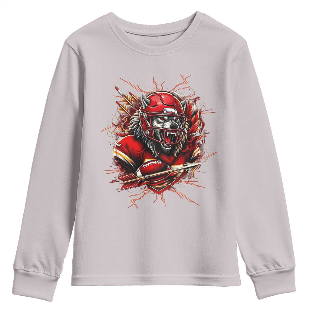 American Football Fan Wolf Spirit Youth Sweatshirt Game Day Lifestyle TS12 Ice Gray Print Your Wear