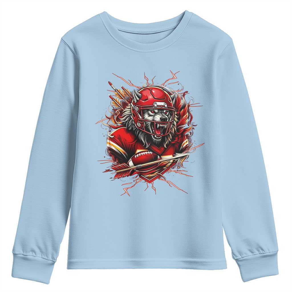 American Football Fan Wolf Spirit Youth Sweatshirt Game Day Lifestyle TS12 Light Blue Print Your Wear