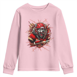 American Football Fan Wolf Spirit Youth Sweatshirt Game Day Lifestyle TS12 Light Pink Print Your Wear