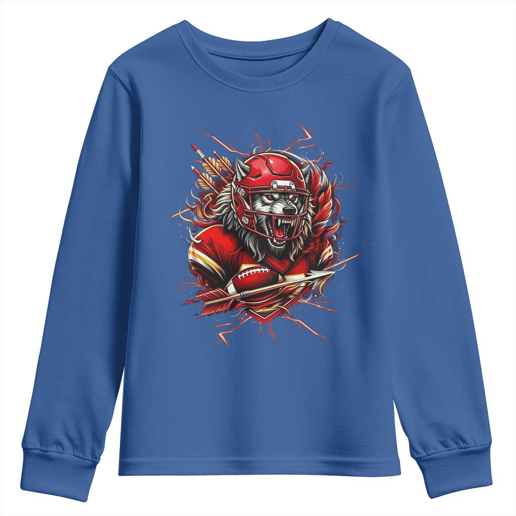 American Football Fan Wolf Spirit Youth Sweatshirt Game Day Lifestyle TS12 Royal Blue Print Your Wear