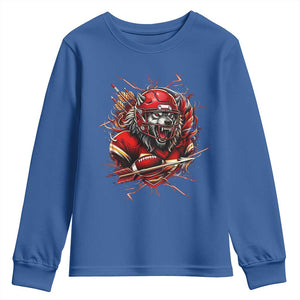 American Football Fan Wolf Spirit Youth Sweatshirt Game Day Lifestyle TS12 Royal Blue Print Your Wear