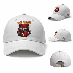 Wolf Football Lover Baseball Cap American Sports Fan Gift TS12 Baseball Cap Universal Fit White Print Your Wear