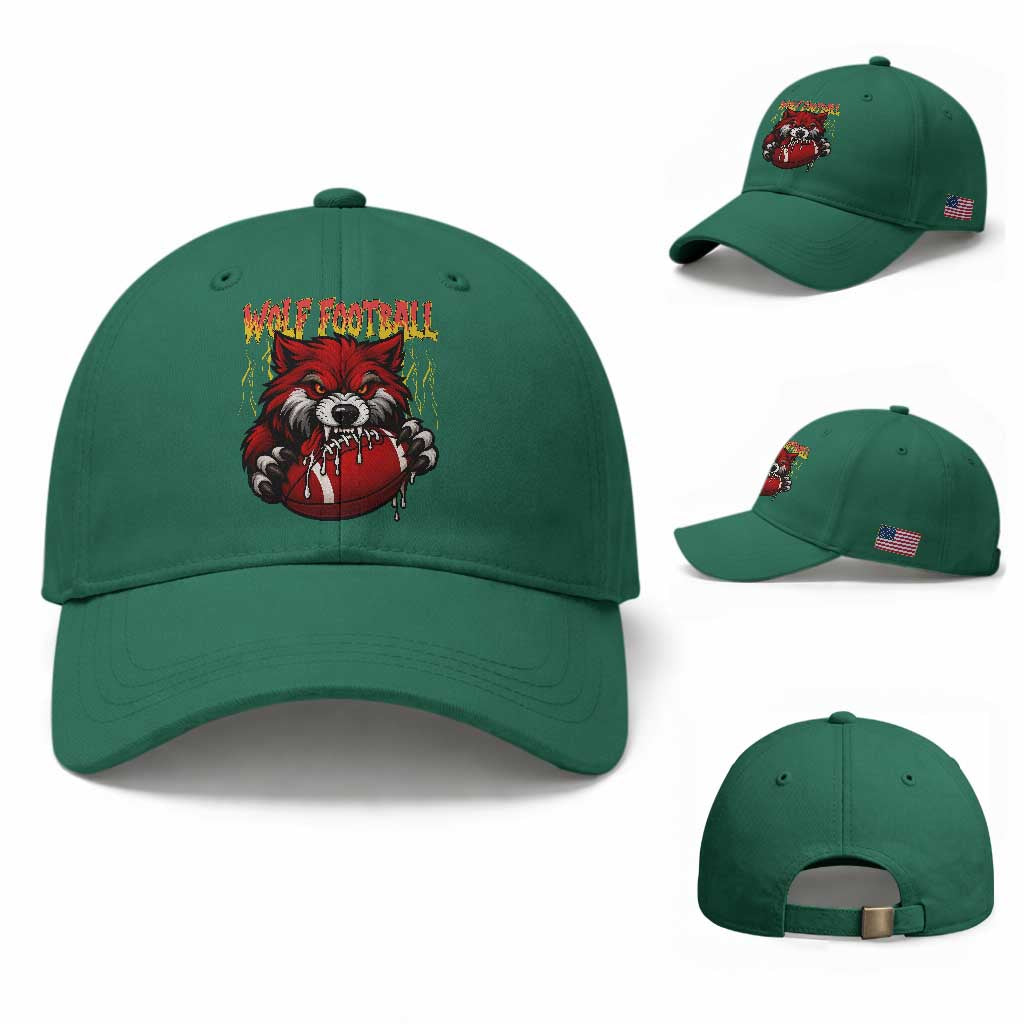 Wolf Football Lover Baseball Cap American Sports Fan Gift TS12 Baseball Cap Universal Fit Irish Green Print Your Wear