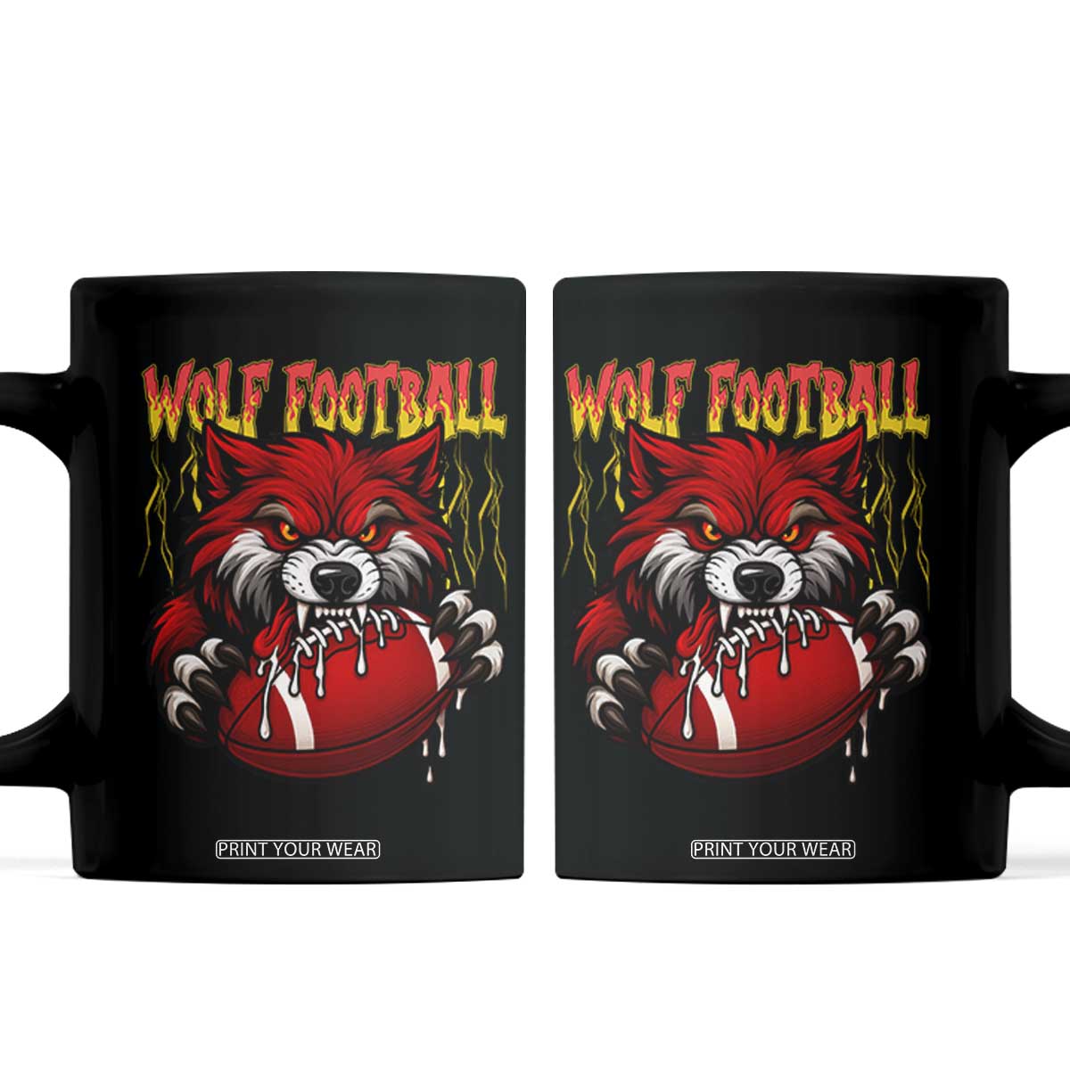 Wolf Football Lover Coffee Mug American Sports Fan Gift TS12 Black Print Your Wear