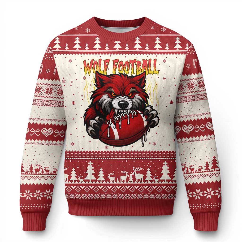 Wolf Football Lover Ugly Christmas Sweater American Sports Fan Gift TS12 Beige Red Print Your Wear