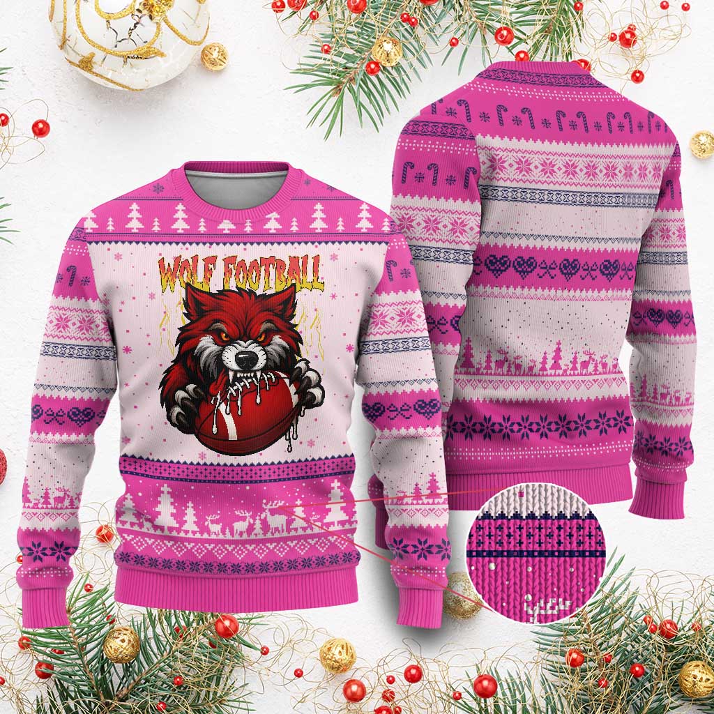 Wolf Football Lover Ugly Christmas Sweater American Sports Fan Gift TS12 Hot Pink Print Your Wear