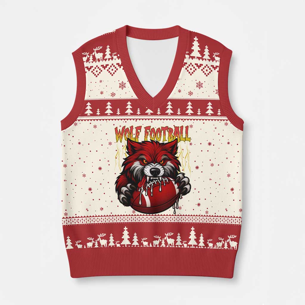 Wolf Football Lover V-Neck Knit Sweater Vest American Sports Fan Gift TS12 Beige Red Print Your Wear