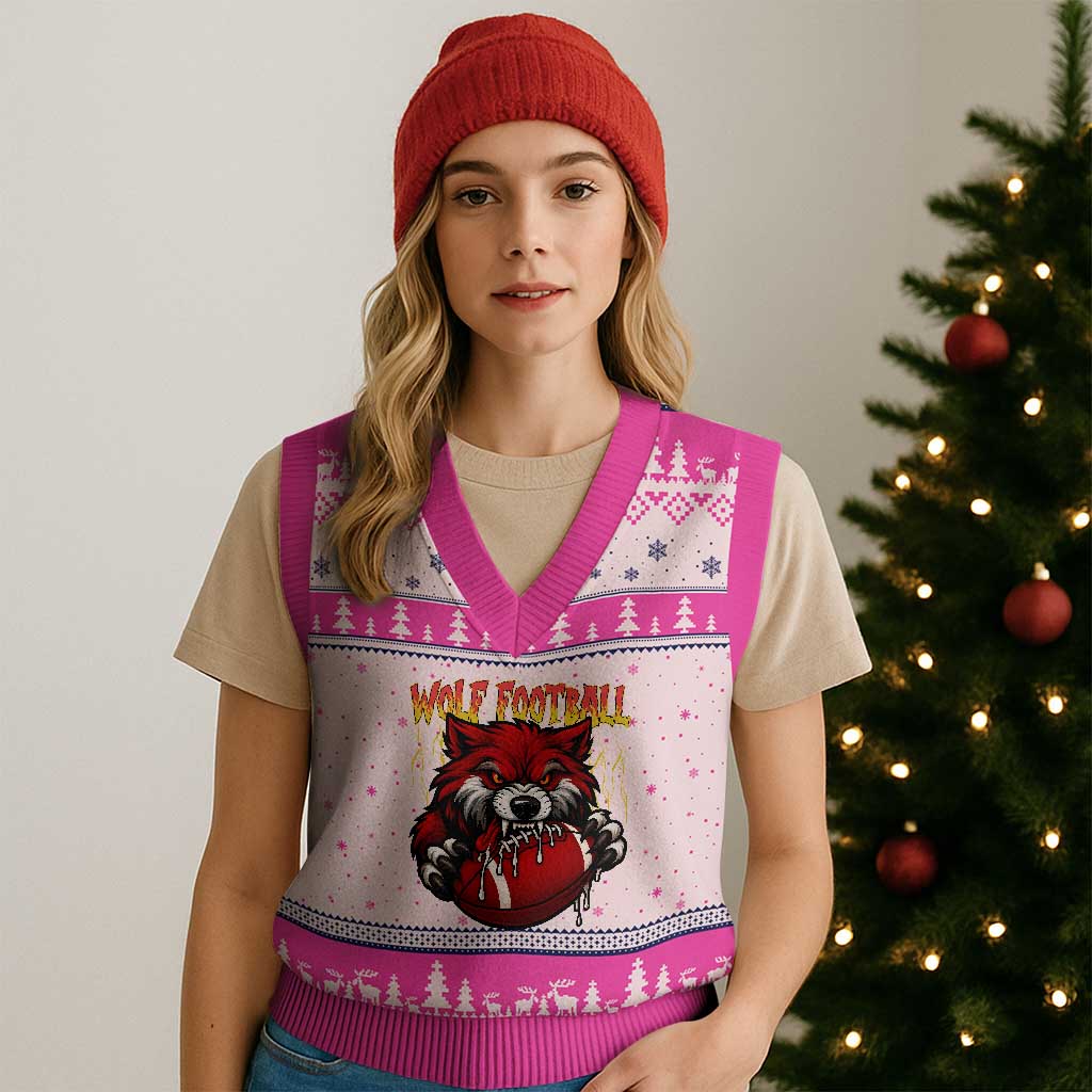 Wolf Football Lover V-Neck Knit Sweater Vest American Sports Fan Gift TS12 Hot Pink Print Your Wear