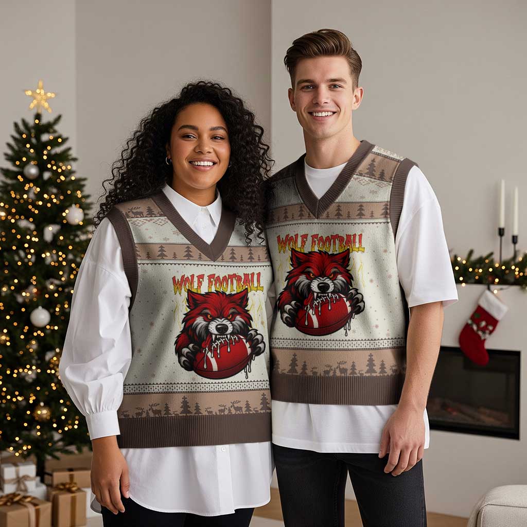 Wolf Football Lover V-Neck Knit Sweater Vest American Sports Fan Gift TS12 Mocha Mousse Print Your Wear