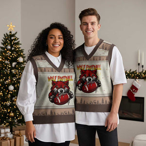 Wolf Football Lover V-Neck Knit Sweater Vest American Sports Fan Gift TS12 Mocha Mousse Print Your Wear