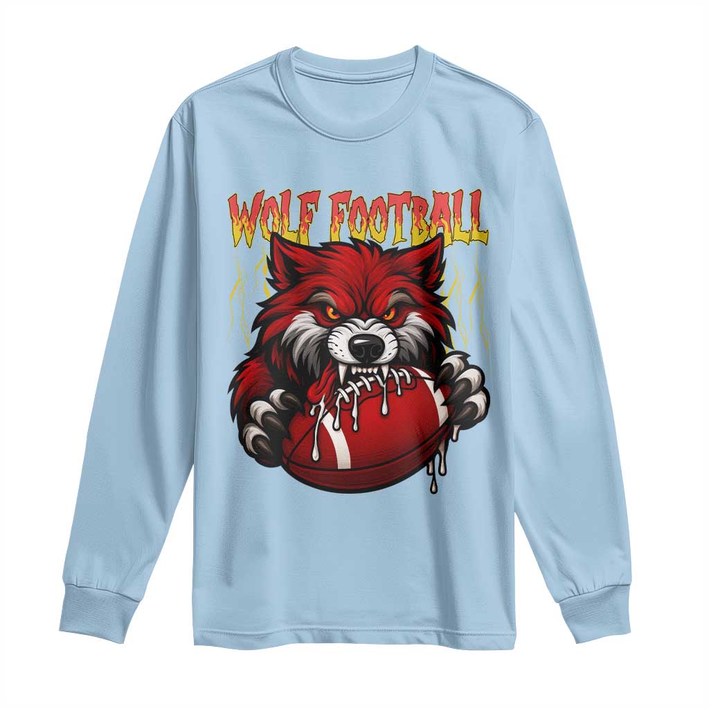 Wolf Football Lover Long Sleeve Shirt American Sports Fan Gift TS12 Light Blue Print Your Wear
