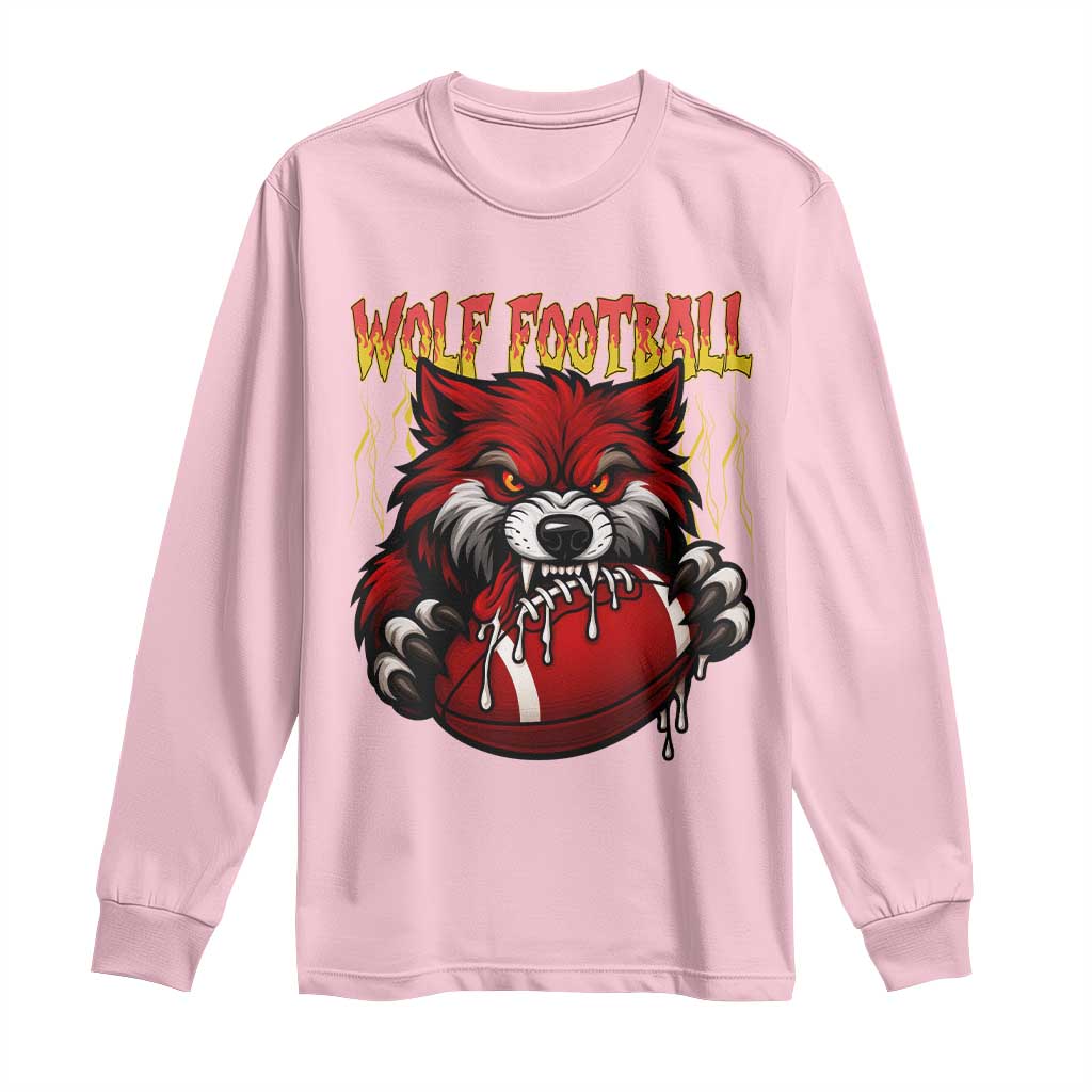 Wolf Football Lover Long Sleeve Shirt American Sports Fan Gift TS12 Light Pink Print Your Wear