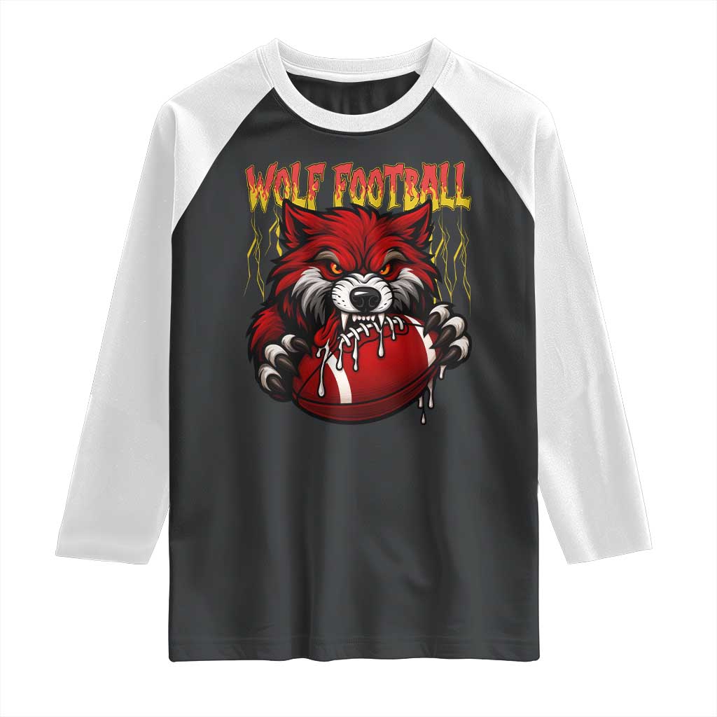 Wolf Football Lover Raglan Shirt American Sports Fan Gift TS12 Black White Print Your Wear