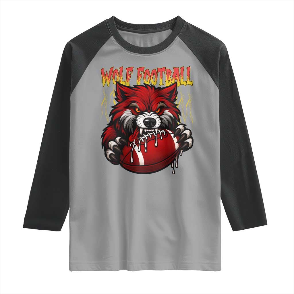 Wolf Football Lover Raglan Shirt American Sports Fan Gift TS12 Sport Gray Black Print Your Wear