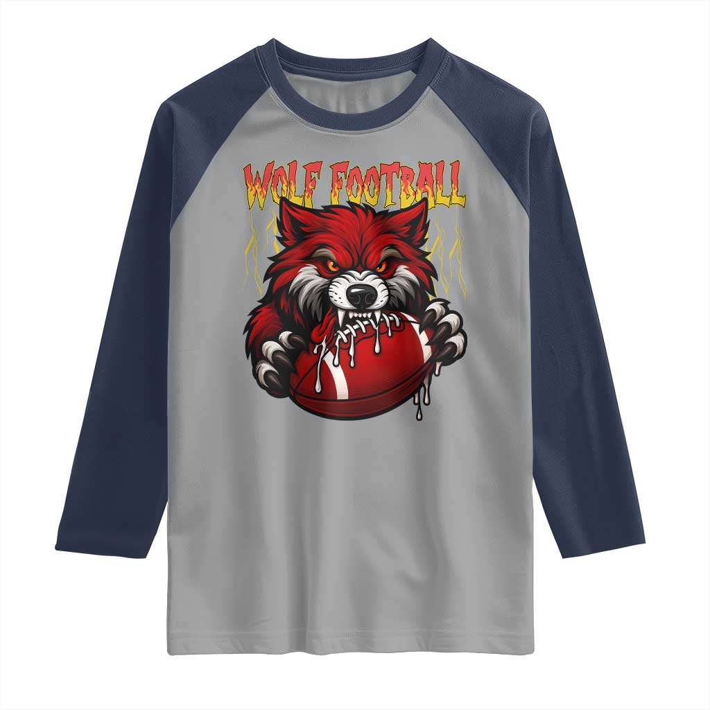 Wolf Football Lover Raglan Shirt American Sports Fan Gift TS12 Sport Gray Navy Print Your Wear