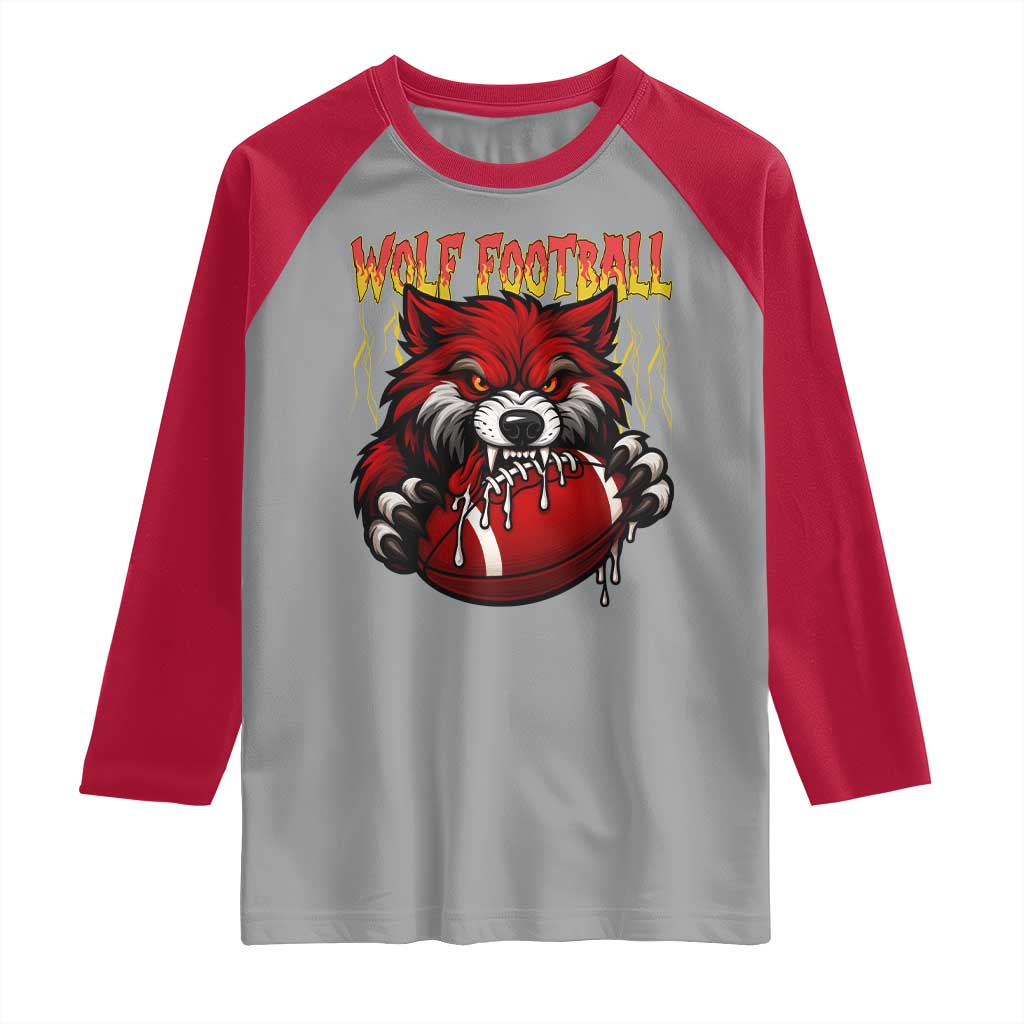 Wolf Football Lover Raglan Shirt American Sports Fan Gift TS12 Sport Gray Red Print Your Wear