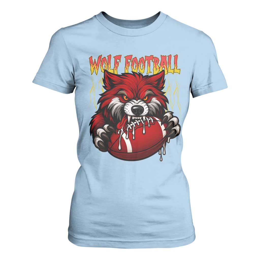 Wolf Football Lover T Shirt For Women American Sports Fan Gift TS12 Light Blue Print Your Wear